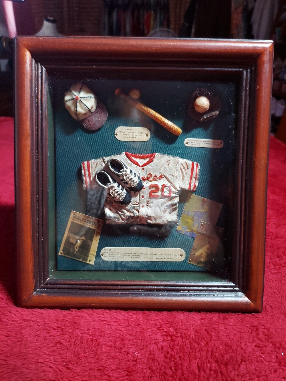 Vintage Wood Shadowbox 2002 Dennis East International Baseball 10" x 11" Orioles